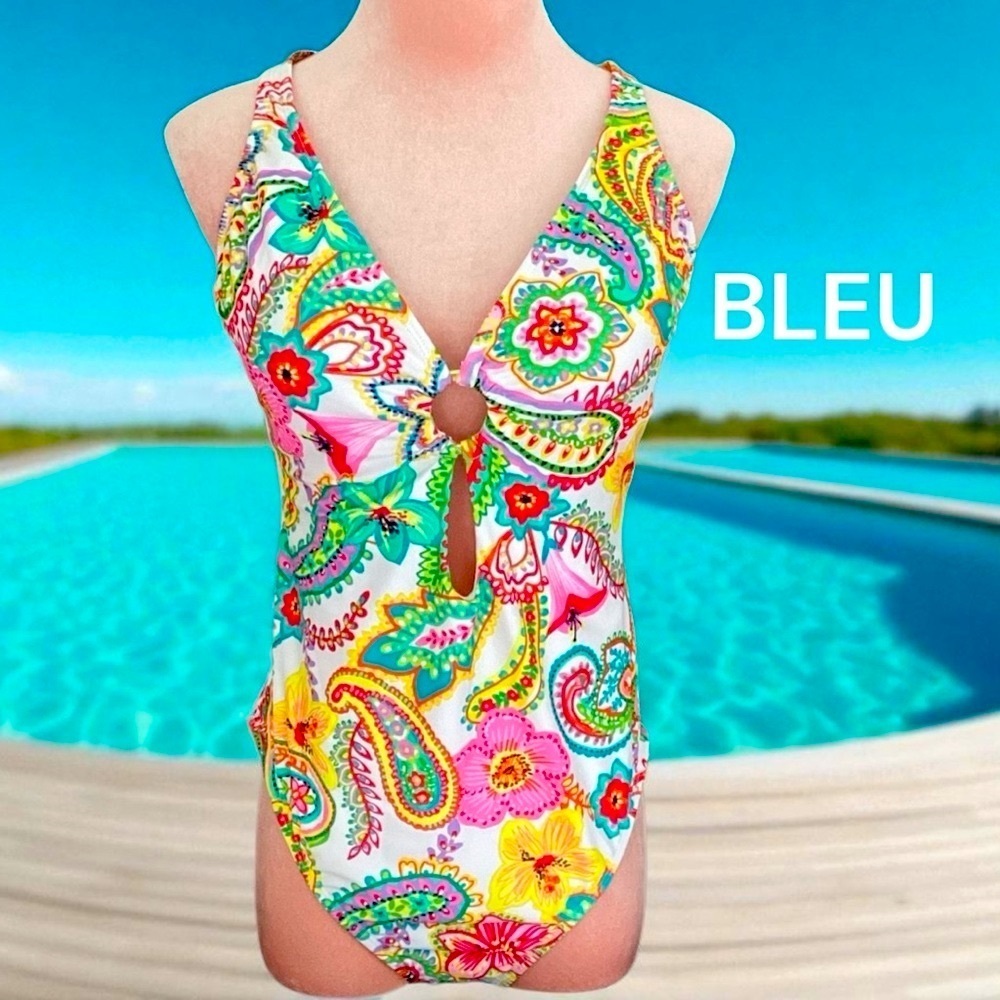 Bleu Rod Beattie Multicolor One Piece Paisley Swimsuit Size 10